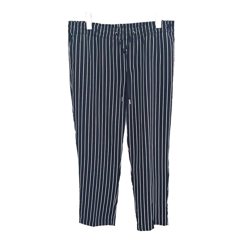 Tommy Hilfiger Women's Lightweight Navy/White Cropped Striped Pants - Medium